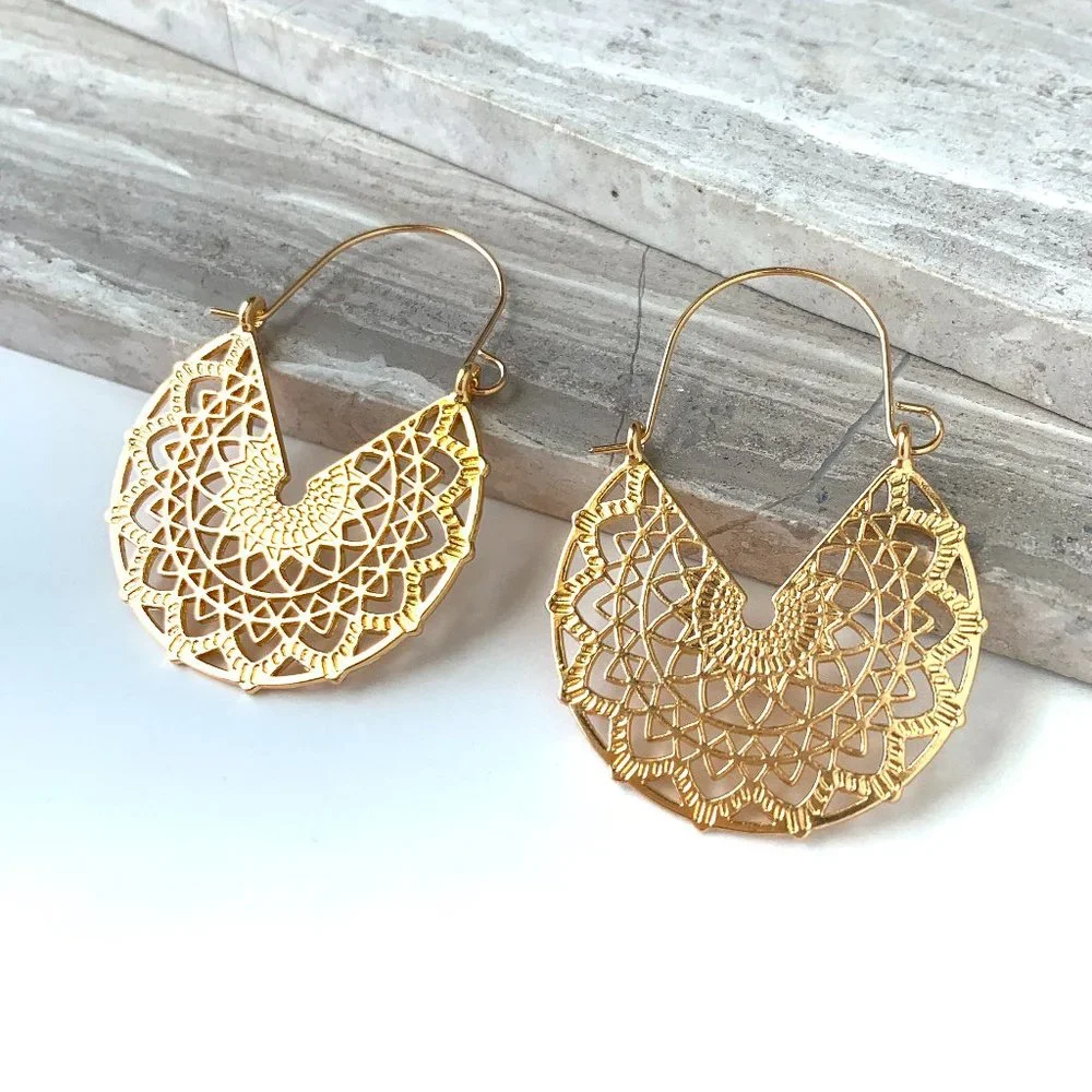 NEW~ Anthropologie Mandala Hoop Earrings